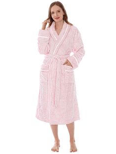 PRICES MAY VARY. Designed to be used as soft comfortable robe or bathrobe at your home. Our warm long fleece robe for women comes with a waist strap so you can adjust for perfect fit and 2 side pockets to keep all your essentials! ELEGANT JACQUARD TEXTURED FLEECE ROBE: Our Premium Women Fleece Long Robe is soft on your skin, lightweight, and keeps you warm. We made the robe of fluffy fuzzy fleece fabric that has added texture, making this an elegant robe thats warm, functional, and great looking Robe For Women, Fleece Robe, Soft Robes, Lounge Robes, One Piece Clothing, Women's Robe, One Piece Pajamas, Waist Strap, Womens Robes