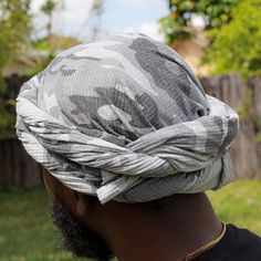 These turbans are a hit this season. The coolest new headgear in town! Inspired by the classic turban, our fresh styles and stretchy fabrics allow you to easily style your hair comfortably. Our turbans are also great for protecting your hairstyles, preventing hair from getting dry or damaged. Adjustable fit Order yours here. Size: 84x18 Men Turban, Turban Outfit, Crown Hat, White Camo, Turban Hat, African Men, Turbans, Skull Cap, Hair Accessories Headbands