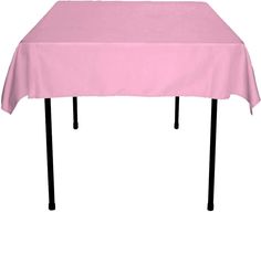 a pink table cloth with black legs