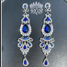 Competition Earrings Pageant Earrings Royal Blue Earrings Formal Blue Teardrop Chandelier Earrings, Blue Teardrop Chandelier Earrings For Formal Occasions, Blue Crystal Chandelier Earrings For Party, Elegant Royal Blue Earrings For Party, Elegant Blue Crystal Chandelier Earrings, Formal Blue Chandelier Earrings, Blue Crystal Drop Earrings, Blue Drop Crystal Earrings, Elegant Blue Crystal Earrings For Party