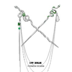 【High-Quality Materials】: A luxurious fusion of 18k Platinum Plated copper and high-end green zirconia, this hairpin sings of opulence. 【Size Details】: Version A stretches 17.5cm weighing 30g, while Version B extends 19cm, tipping the scales at 47g. With tassel chains of 15cm and 40cm. 【Novel Design】: A masterstroke of design, this hairpin's chain is detachably enchanting, doubling as a necklace. It's as if you've unlocked an ancient serpent's treasure, offering versatility in elegance. 【Some Ti Slytherin Hair Accessories, Slytherin Hair, Hairpin Chinese, Slytherin Snake, Stone Mirror, Slytherin House, Liquid Eyeliner, Lady And Gentlemen, Girls Hair Accessories