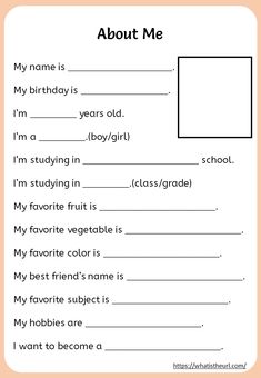 a printable worksheet with the words about me