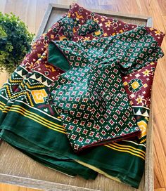 Brown and green Modal silk patola print saree Printed Sarees, Saree Blouse, Luxury Fabrics, Special Occasion, Twist, Queen, Saree, Silk, Green