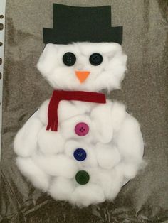 a snowman made out of yarn and buttons