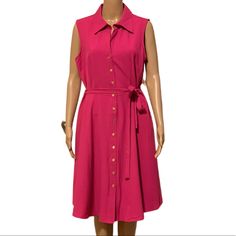 Neiman Marcus Sleeveless Shirtdress Us Woman’s Size 12 Color: Hot Pink Condition: Nwt Msrp:$142 Ships Same Day If Ordered By 5pm Est! Thanks For Shopping With Us! Summer Sleeveless Dress For Workwear, Collared Sleeveless Dress For Summer Workwear, Summer Collared Sleeveless Dress, Elegant Collared Sleeveless Dress For Summer, Casual Sleeveless Shirt Dress For Work, Spring Casual Sleeveless Collared Dress, Fitted Collared Sleeveless Dress For Spring, Chic Sleeveless Collared Dress For Spring, Summer Sleeveless Shirt Dress For Work