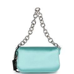 This Fendi x Tiffany Nano Baguette Charm is in tiffany blue silk and leather with sterling silver hardware, front flap snap closure, and Tiffany sterling silver charm.The interior is lined in tiffany blue fabric with one slip pocket.Origin: ItalyCondition: New and never worn Accompanied by: Fendi box, dustbag, carebook and retail UPCMeasurements: 4.5" width x 2.5" height x .5" depth; 3" strap Elegant Blue Baguette Bag For Evening, Evening Baguette Bag With Silver-tone Hardware, Baguette Bag, Bag Light, Hermes Bags, Carry All Bag, Blue Silk, Tiffany Blue, Casual Backpack