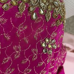 Hot Pink Saree And Blouse For Sale. Diwali Dushera Designer Wear Banaras Dress Designs, Hot Pink Saree, Saree And Blouse, Pink Saree, Designer Wear, Diwali, Pink And Gold, Pink Ladies, Designer Dresses