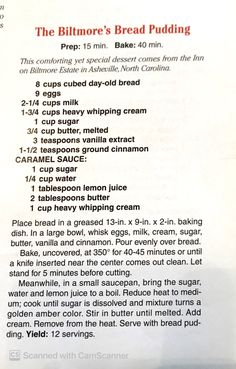 a recipe for bread pudding with instructions on how to make it