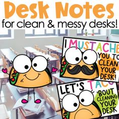 an image of a classroom with desk notes for clean and messy desks