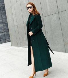 Green Long Sleeve Wool Coat For Work, Chic Long Green Wool Coat, Classic Green Wool Coat With Long Sleeves, Classic Green Wool Coat, Elegant Green Long Wool Coat, Green Winter Coat, Long Green Coat, Winter Coat Women, Green Wool Coat