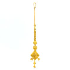 The Delicate Hanging 22k Gold Tikka, weighing 9.1 grams, is a beautifully designed piece that blends traditional charm with a hint of modern elegance. Crafted in 22k gold, this tikka features a warm yellow gold finish, enhancing its delicate hanging design. The tikka's length is 6 inches, offering a graceful drape that complements its intricate detailing. Equipped with a hook clasp, it provides both security and comfort. Ideal for those who appreciate subtle yet exquisite jewelry, this tikka is Luxury 22k Gold Chandbalis With Latkans, Luxury Gold Tikka As Gift, Luxury Gold Elegant Tikka, Luxury Gold Ceremonial Tikka, Gold Tika Design, Tika Jewelry Gold, Gold Maang Tikka Designs, Gold Tikka, Maang Tikka Design