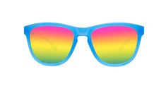 When you ask your kid what their favorite color is, is their answer every shade under the rainbow and more? Well, now they don't have to choose. Our polarized Rainbow Blues Kids Premiums incorporate pink, orange, yellow, green blue, and more in-between shades than we can count. The bright blue kids frames complement the polarized rainbow of lens colors that provide UV400 protection and will last for years to come, or at least until they can settle on a favorite color. UV400 sun protection FDA ap Sunglasses Fit, Crop Top Swimsuit, K Logos, Under The Rainbow, Cute Sunglasses, Pink Orange Yellow, Kids Glasses, Kids Frames, Blue Rainbow