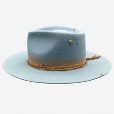 Maldivian Fedora Hat | Valeria Andino Hats Luxury Blue Short Brim Hat, Custom Cowboy Hats, Modern Hat, Hat Stores, Felt Fedora, Crimp Beads, Wire Ring, Hat Ideas, Cat Hat