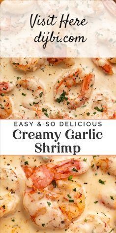 the creamy garlic shrimp dish is ready to be eaten