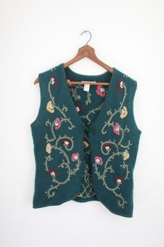 embroidered by hand material: mohair/acrylic fits like: womens oversized medium  used vintage condition  pit to pit:22" shoulder17" length:25" Vest Knit, Teacher Clothes, Knit Sweater Vest, Green Vest, Vest Outfits, The Hobbit, Sweater Vest, Knit Sweater, Dark Green