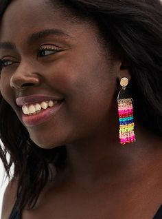 A head-turning striped look, these hanging bead earrings have great movement and make a bold statement. 3. 5” drop. Post closure. Man-made materials. Imported. The best plus size women's gold-tone & colored hanging bead earring earrings in multi. Bath Detox, Clay Inspo, Wire Wrapped Jewelry Diy, Bead Earring, Hanging Beads, Brick Stitch Earrings, Painted Earrings, Beaded Jewelry Patterns, Bead Shop