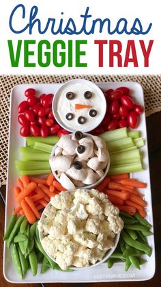 christmas veggie tray with carrots, celery and cauliflower