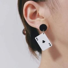 This Pair Of Playing Card Drop Earrings Is A Wonderful Addition To Your Wardrobe And Your Style! Great For Poker Games, Casinos (Vegas Etc.), Halloween, Costumes (Harley Quinn, Alice In Boarderland Etc), Or Anytime! Gshmh600x00091j Playing Card Clothes, Poker Outfit, Halloween Costumes Harley Quinn, Costumes Harley Quinn, Playing Card Costume, Ace Of Clubs, Skull Fire, Boho Drop Earrings, Harley Quinn Costume