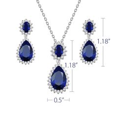 - Necklace is 16" + 3" length,pendant and earrings are the same size : 1.18" x 1.18" - Rhodium Plated to enhance shine and durability - Cubic Zirconia stones are set the pendant and earrings for ultimate sparkle - Comes with a free luxury gift box Sapphire Dangle Jewelry, Blue Crystal Jewelry With Matching Earrings, Sapphire Crystal Dangle Jewelry, Blue Cubic Zirconia Teardrop Jewelry Sets, Blue Teardrop Cubic Zirconia Jewelry Sets, Blue Cubic Zirconia Jewelry For Party, Elegant Jewelry Sets With Teardrop Pendant For Party, Blue Crystal Jewelry Sets For Gifts, Blue Cubic Zirconia Party Jewelry