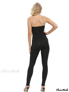 Olivia Mark - Sexy Tube Top Slim Jumpsuit, Casual Solid Sleeveless Waist Bodycon Jumpsuit, Women's Clothing Sleeveless Solid Color Leotard For Parties, Sleeveless Solid Color Elastane Unitard, Stretch Tube Top With Built-in Bra, Elastane Strapless Jumpsuit For Night Out, Stretch Elastane Strapless Jumpsuit For Night Out, Stretch Strapless Elastane Jumpsuit For Night Out, Black Shapewear Bodysuit For Party, High Stretch Backless Jumpsuit With Built-in Bra, Backless Jumpsuits And Rompers With Built-in Bra And Stretch