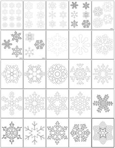 snowflakes are shown in different styles and sizes