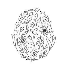 a black and white drawing of flowers in a circle