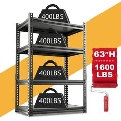 three shelving racks with bags on them and the price tag for each shelf is $ 3, 600