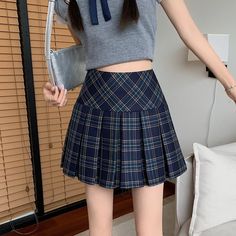 Blue Plaid A-Line Pleated Skirt | Eunchae - Le Sserafim Blue 4XL Navy Casual Tennis Skirt, Non-stretch Blue Mini Skirt, Navy Casual Pleated Skirt Skort, Casual Navy Pleated Skort, Navy Casual Pleated Skort, Blue Casual Pleated Skirt, Casual Blue Mini Pleated Skirt, Casual Blue Pleated Mini Skirt, Casual Blue Mini Length Pleated Skirt