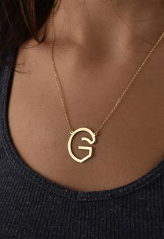 14K Solid Gold Large Personalized Initial Necklace, Letter Necklace, Custom Necklace, Valentine Gift, Engrave Gold, Rose Gold Gift for Her #charmnecklace #choker #personalizednecklace #customnecklace #necklace #personalizedjewelry #customjewelry #pendant #birthdaygift #valentinedaygift #giftforher #namenecklace #initialnecklace #letternecklace #danglenecklace Gold Initial Letter Necklace For Valentine's Day, Gold Letter Charm Necklaces For Birthday Gift, Gold Letter Charm Necklace For Birthday, Gold Initial Necklace For Birthday Gift, Birthday Initial Pendant Necklace With Clavicle Chain, Gold Clavicle Chain Name Necklace For Birthday, Gold Monogram Necklace For Birthday Gift, Gold Monogram Jewelry For Birthday, Gold Initial Necklace For Birthday With Custom Name