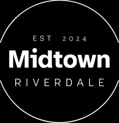 the midtown riverdale logo is shown in white on a black background, and reads