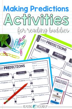 two worksheets with the text making predicates activities for reading buddies on them