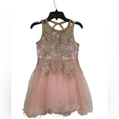 Beautiful Formal Dress . Blush With Beautiful Gold Embellishments And Embroidery. Very Etheral. Open Triangle Back. Princess Style Sleeveless Embellished Pageant Dress, Embellished Princess Dress For Dress-up, Sleeveless Embroidered Princess Dress For Party, Princess Style Embellished Dresses, Princess Style Embellished Dress For Fancy Dress, Princess Style Embellished Fancy Dress, Pink Embroidered Princess Dress For Party, Pink Embellished Princess Dress For Dress-up, Pink Embellished Princess Pageant Dress