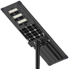 an all in one solar street light on a black pole with the lights turned off