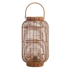 a light that is on top of a wicker lantern