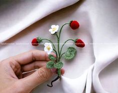 Looking for a cute and elegant addition to your jewelry collection or a sweet gift for someone special? Consider this lovely Wild Strawberry Brooch. Please note that while the shape and colors may vary slightly, the cuteness will remain  ❀. ♥ MATERIALS AND HOW IT WAS MADE: This brooch was hand-crocheted using DMC thread and a 0.5mm hook, with floral wires to create the branches. The strawberries are stuffed with polyfil and a secure safety pin is sewn onto the back. It was created in a clean, smoke-free, and animal-free environment. ♥ SIZE: Approximately 3.5 inches in length x 3 inches in width (You can see the measurement in the pictures above) ♥ ORDERING, PACKAGING - Processing time/ Turnaround time: This brooch is made to order, with a processing time of 1-2 weeks before shipping. - Pac Handmade Flower Brooches For Gifts, Handmade Flower Brooches As Gift, Handmade Flower Lapel Pin For Gifts, White Flower Brooches For Gift, White Flower Brooch As A Gift, White Flower Brooch As Gift, White Flower Brooch For Gift, White Handmade Flowers Lapel Pin As Gift, White Handmade Flowers Lapel Pin For Gifts