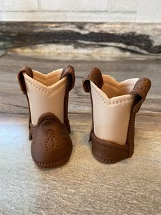 Fondant Cowboy Boots And Cowboy Hat. Boots are approximately 3 inches tall, 2 inches wide and 3 inches heel to toe Western Brown Booties With Reinforced Heel, Fondant Cowboy Boots, Brown Fondant, Emoji Set, Store Bought Cake, July 5th, Cute Boots, Place Your Order, 3 Inch Heels