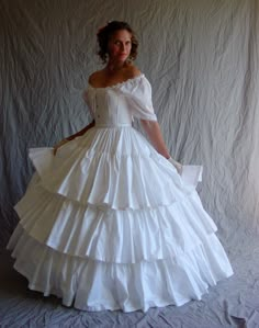 Ruffled Petticoat three ruffles Civil War Era  in cream, white polished cotton or send us your OWN fabric. $475.00, via Etsy. Victorian Style Ruffled Petticoat For Costume, Victorian Ruffled Petticoat For Costumes, White Regency Style Petticoat With Ruffles, Victorian White Petticoat With Ruffles, Victorian White Ruffled Petticoat, Historical Victorian Ball Gown With Ruffles, Victorian Style Crinoline Ball Gown Dress, Victorian Ball Gown Dress With Ruffles, Victorian Petticoat With Attached Cancan For Costume