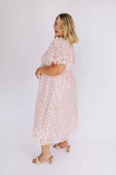 ONE LOVED BABE - Wonderstruck Dress - 2 Colors Empire Waistline, Floral Applique, The Pink, 2 Colours, Pink Floral, Puff Sleeve, Midi Dress, Lace, Floral