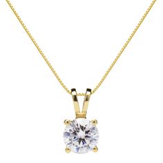 14K Solid Yellow Gold Pendant Necklace | Round Cut Cubic Zirconia Solitaire | 1.0 Carat | 18 Inch .60mm Box Link Chain | With Gift Box  #jewelry #gold #solidgold #jewelrygram #shopaholics #everyday #instajewelry #cubiczirconiajewelry #finejewelry #elegance Classic Necklace With Single Diamond, Classic 14k Gold Diamond Necklace With Round Pendant, Classic Gold Diamond Solitaire Necklace, Classic Cubic Zirconia Jewelry, Classic Yellow Gold Diamond Necklace With Vvs Clarity, Classic Yellow Gold Solitaire Necklace With Round Cut, Classic 14k Gold Necklace With Prong Setting, Classic Gold Solitaire Necklace With Round Pendant, Classic Cubic Zirconia Solitaire Pendant Necklace