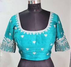 Teal Blue Pure Raw Silk Blouse With Silver Zardosi Embroidery - Etsy Blue Embroidered Tissue Silk Blouse Piece, Embroidered Blue Tissue Silk Blouse Piece, Silver Raw Silk Traditional Wear With Resham Embroidery, Blue Tops With Zari Work For Reception, Silver Zari Work Raw Silk Sets, Silver Raw Silk Sets With Zari Work, Silver Embroidered Saree Traditional Wear, Embroidered Silver Saree For Traditional Wear, Embroidered Silver Saree