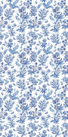 a blue and white wallpaper with leaves on it