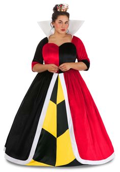 PRICES MAY VARY. Size: 3X COSTUME INCLUDES: This Disney Plus Size Deluxe Queen of Hearts Alice in Wonderland Costume for women includes a Queen of Hearts dress and a crown. FROM FUN COSTUMES: We?re just obsessed with making the best Halloween costumes and we're very excited to team up with Disney to make outfits based on their beloved animated features. This Deluxe Queen of Hearts costume will let you roleplay and celebrate memorable movie moments from Disney's Alice in Wonderland. AUTHENTIC DES Plus Size Disney Cosplay, Queen Of Hearts Halloween Costumes Women, Plus Size Halloween Costumes For Women, Diy Plus Size Halloween Costumes, Plus Size Disney Costumes, Plus Size Halloween Costume Ideas, Disney Queen Of Hearts, Halloween Costume Plus Size, Elaborate Costumes