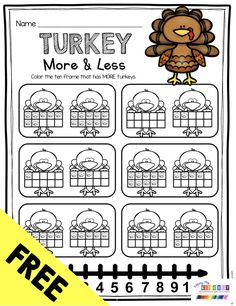 the turkey more and less worksheet is shown