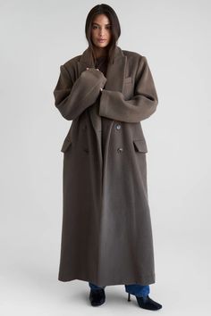 Harper Maxi Wool Coat – RE ONA Elegant Oversized Wool Coat With Pockets, Classic Oversized Pea Coat With Pockets, Oversized Business Pea Coat With Pockets, Classic Oversized Wool Coat For Fall, Oversized Classic Wool Coat For Fall, Oversized Solid Wool Coat For Work, Classic Oversized Pea Coat With Lapel Collar, Classic Oversized Solid Pea Coat, Oversized Classic Pea Coat With Lapel Collar