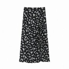 Olivia Mark - Elegant Black Floral Midi Dress with Drawstrings Black Floral Midi Dress, Leisure Dress, Black Floral Skirt, Silk Dress Long, Drawstring Dresses, Elegant Skirt, Floral Midi Skirt, Chinese Dress, Wrap Dress Floral