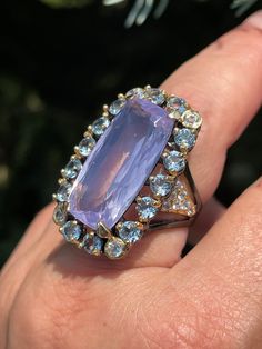 Vintage Lavender Jewelry For Formal Occasion, Lavender Vintage Jewelry For Formal Occasions, Gem Stone Ring, Face Ring, Lavender Quartz, Gold Face, Black Rhodium, Quartz Ring, Multi Stone Ring