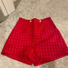 New Condition Size Xs Shorts But The Shorts Fit A Size Small Or Medium As Well Red Pants With Built-in Shorts For Summer, Casual Red Zara Bottoms, Red Casual Shorts, Red Short Pants For Summer, Casual Red Short Pants, Fitted Red Bottoms For Day Out, Chic Red Zara Bottoms, Zara Red Summer Bottoms, Red Spring Short Pants