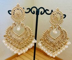 Beautiful indian pakistani drop doen earings .golden colour with pearls Golden Colour, Golden Color, United Kingdom, Dangle Drop Earrings, Drop Earrings, Gold