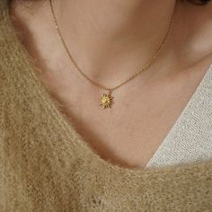 Gold Sun Pendant Necklace, Dainty Charm Necklaces With Delicate Chain For Summer, Dainty Charm Necklace With Delicate Chain For Summer, Dainty Sun Design Jewelry For Everyday, Dainty Sun Design Necklace For Everyday, Dainty Sun Design Jewelry For Everyday Wear, Dainty Everyday Sun Design Jewelry, Dainty Everyday Necklaces With Sun Design, Dainty Gold Sun-shaped Jewelry