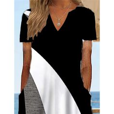 Women's Casual Dress Shift Dress Sundress Geometric Color Block Pocket Print V Neck Midi Dress Active Fashion Outdoor Date Short Sleeve Regular Fit Gray Spring Summer S M L Xl Xxl V-neck Shift Dress With Pockets, Black V-neck Dresses With Pockets, Dresses With Pockets And Asymmetrical Hem, Outdoor Date, V Neck Midi Dress, Women's Casual, Casual Dresses For Women, Shift Dress, Sundress